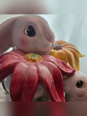 Retired Fitz & Floyd Rare Bunny Blooms Cookie Jar Spring Rabbit Vintage 2003